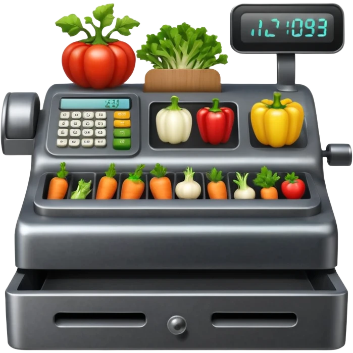 cash registerwith symbols for vegtables from the front emoji