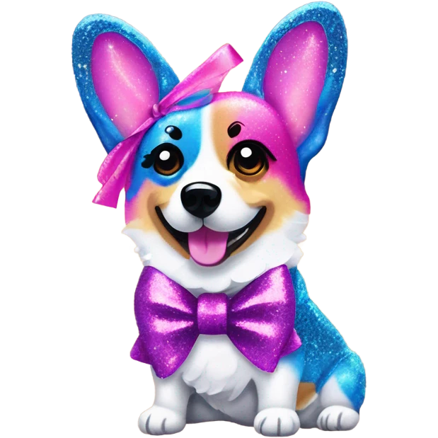 Lisa frank glitter corgi with ribbon bow on head emoji