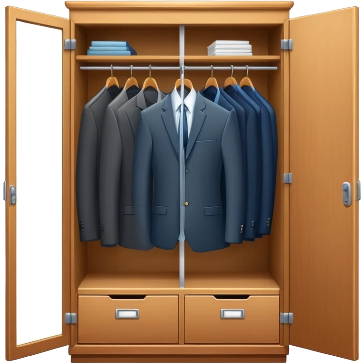 Cartoon style wardrobe cabinet with neat business attire visible through open door emoji