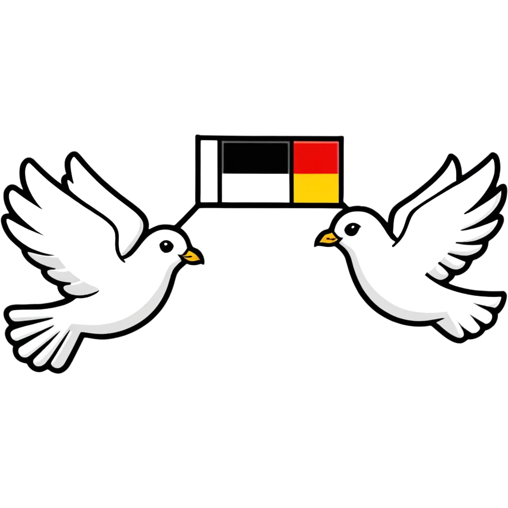 scene with protesting people, the Berlin Wall, peace dove, East and West Germany flags, 1950s and 60s emoji