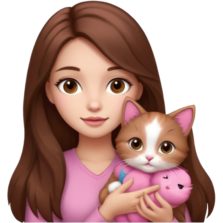 Pretty girl long hair Brown makeup pink kitten emoji