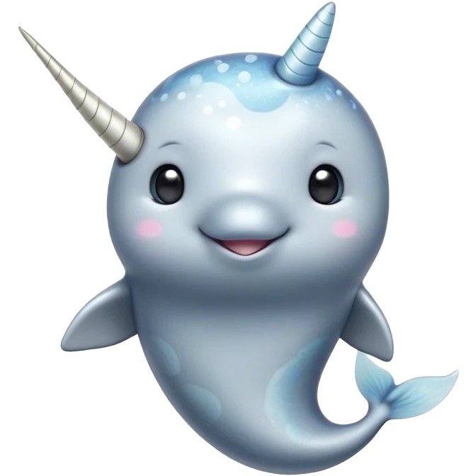 Cinematic Cute Narwhal Portrait Emoji, Head tilted playfully and inquisitively, showcasing a sleek, streamlined body with subtly iridescent, mottled gray skin and a prominently spiraled ivory tusk, complemented by round, sparkling eyes full of gentle wonder, Simplified yet irresistibly adorable features, highly detailed, glowing with a warm, friendly arctic glow, high shine, affectionate and lively, stylized with a touch of whimsical marine charm, soft glowing outline, capturing the essence of a mischievous yet loving narwhal that seems as if it could frolic out of the screen into your heart! emoji