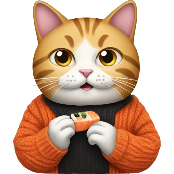 A cat wearing a sweater eating sushi  emoji
