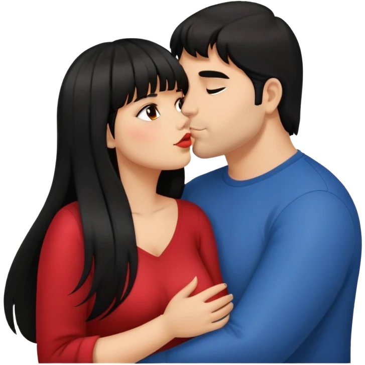 Latina female with bangs black long hair plus size in the kissing man emoji