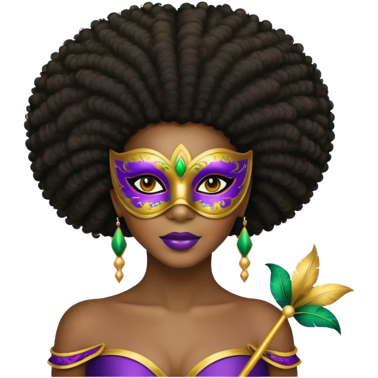 Afro girl mardi gras mask neutral skin emoji