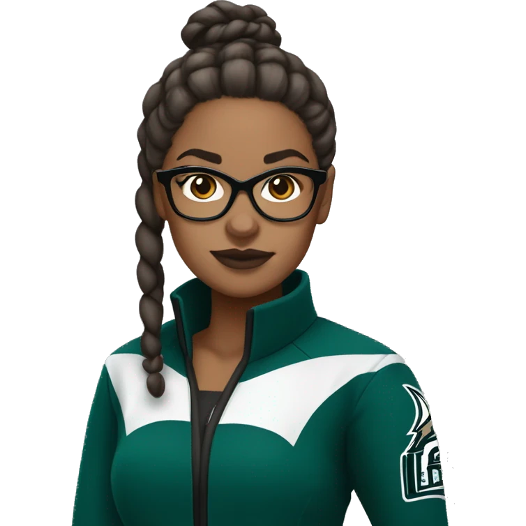 Brown skin girl with glasses hair in a bun in Philadelphia eagles clothes emoji