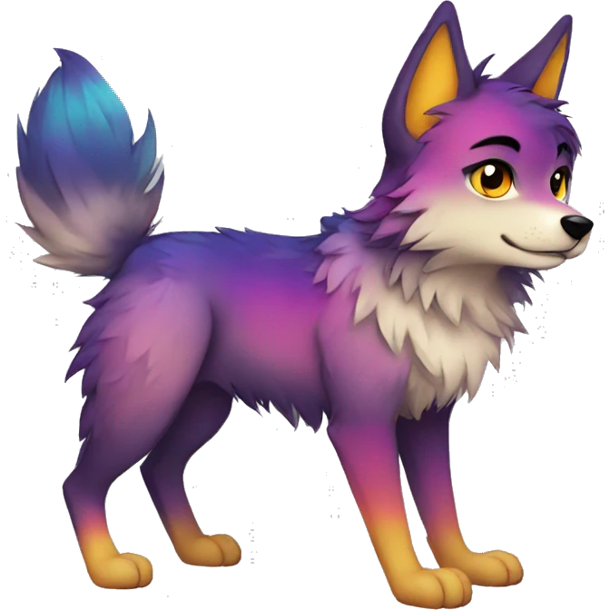Colorful emo-Sparkle-wolf-fursona full body emoji