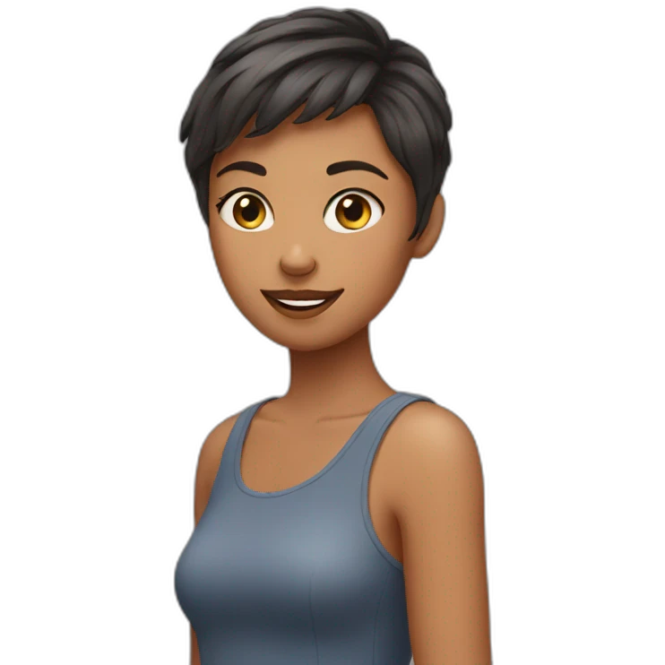 short haired girl with cat emoji