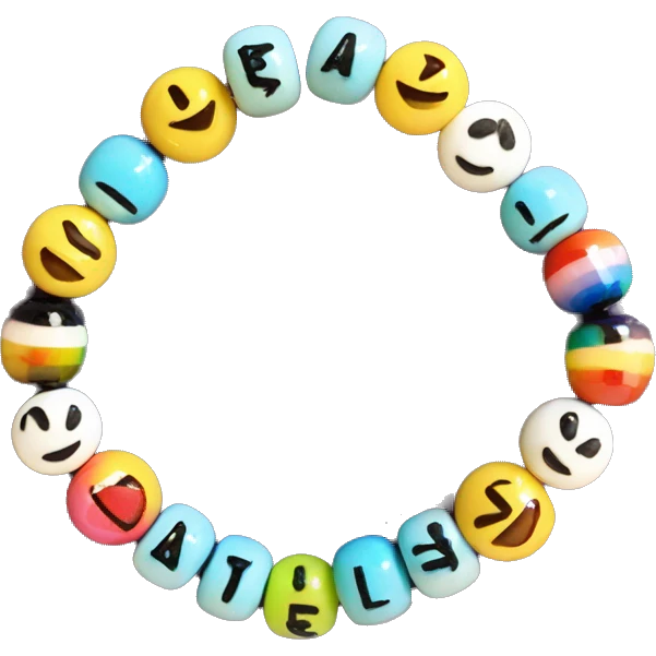 beaded bracelet with letter beads spelling beads emoji