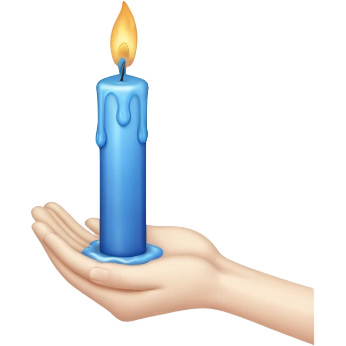 A blue candle held by a hand only not a person, at 45 degree angle, wax dripping down emoji