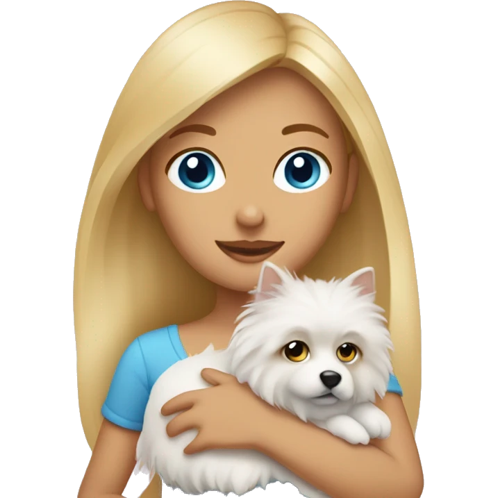 Blonde girl blue eyes holding spitz  emoji