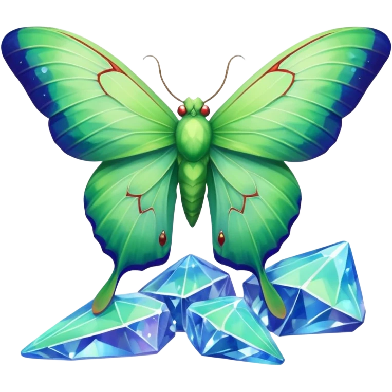 luna moth sitting on crystals emoji