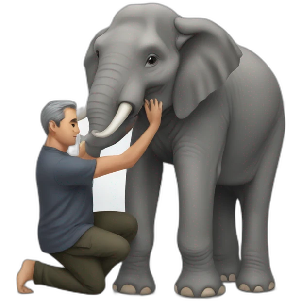 man stroking the head of an elephant emoji