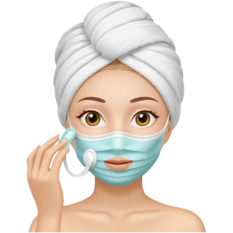 Девушка делает маску для лица на голове полотенце  emoji