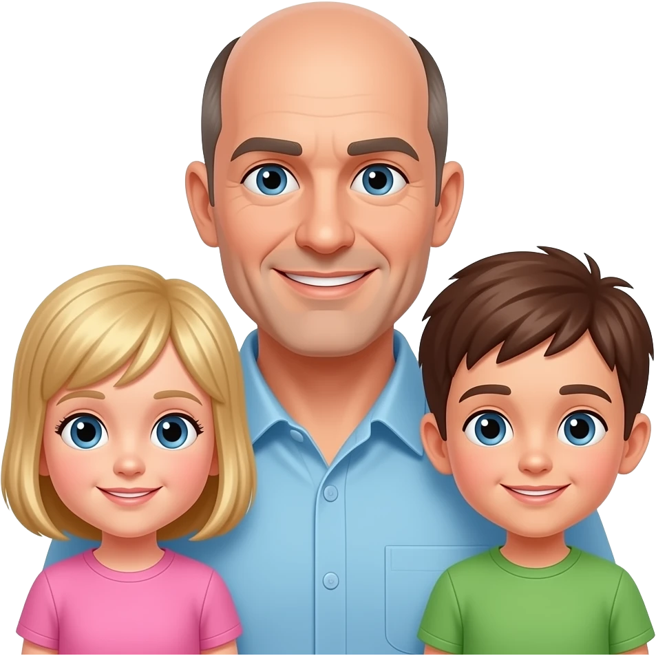 father bald with due child one blond and one brown emoji