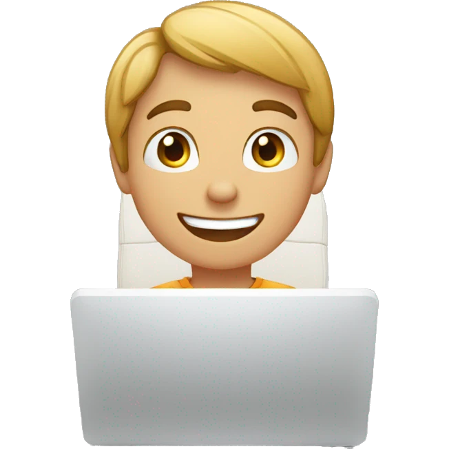 A boy in front of the computer who is happy  emoji