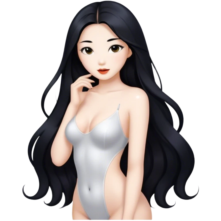 gorgeous Asian girl with long black hair, white skin, and a beautiful body  . Glamorous body  emoji