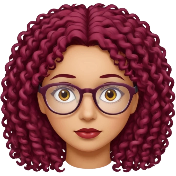 hispanic women with brown eyes and clear glasses and burgundy curly hair emoji