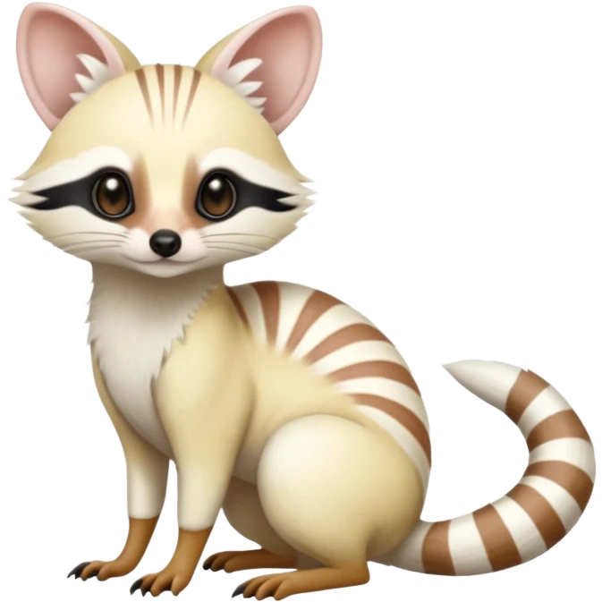 White albino pastel Genet-Numbat-Cacomistl-Tanuki-fusion-hybrid (full body) emoji