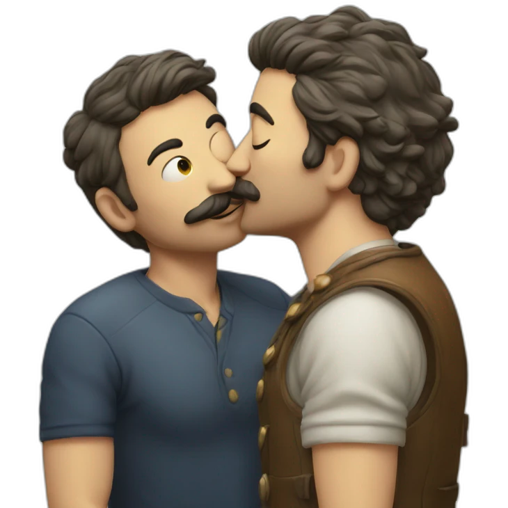  man kissing a  fair guy with moustache emoji