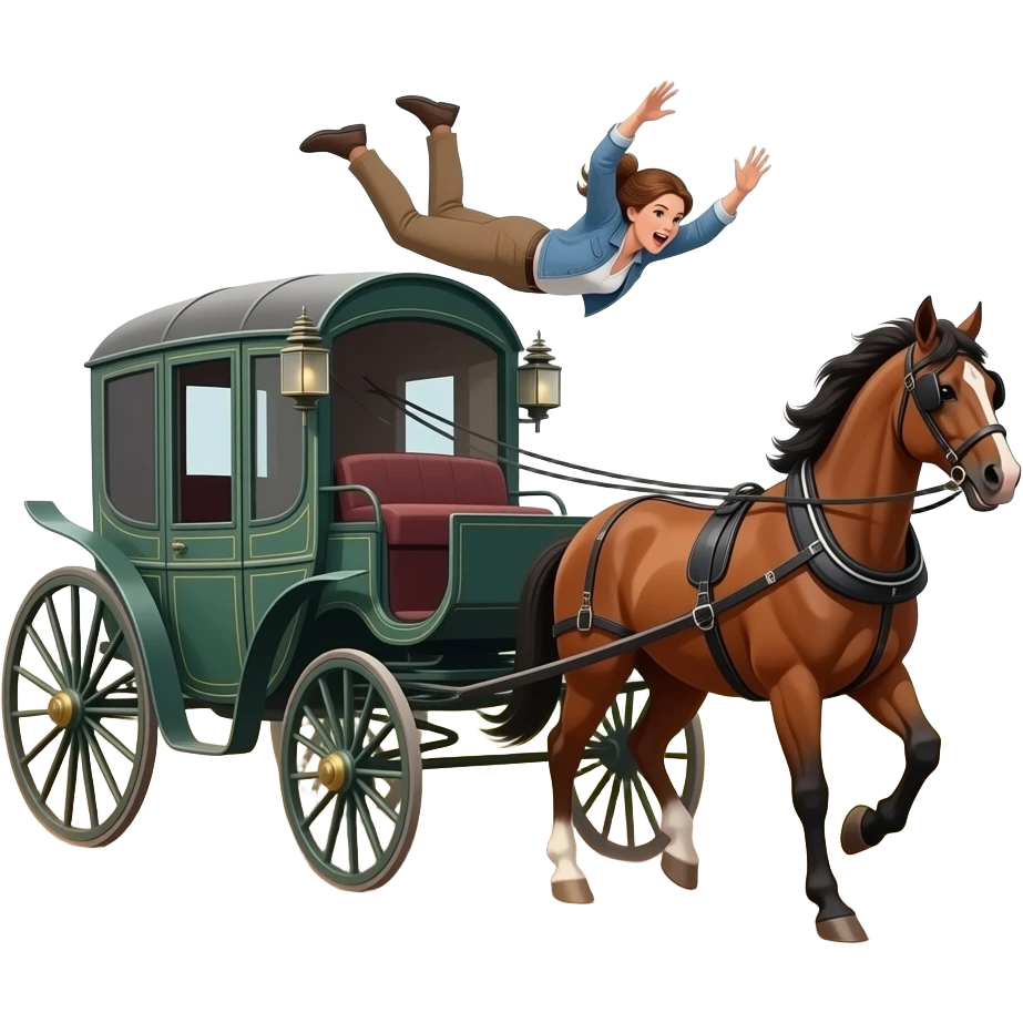 Woman falling out of a horse drawn carriage emoji