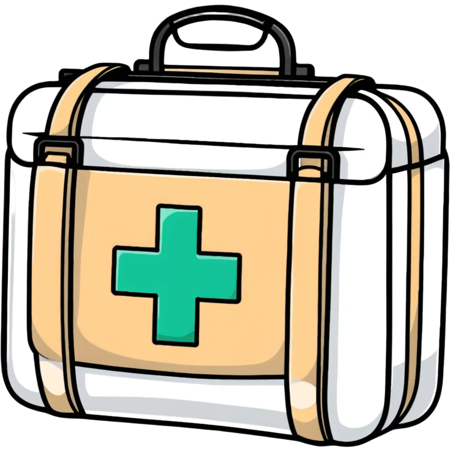 First aid medical kit with bandages and medicine visible emoji
