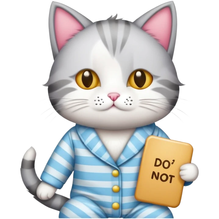 cat in pajamas holding a ‘Do Not Disturb’ sign emoji