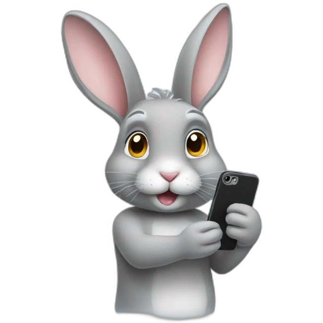 Grey rabbit with an iPhone emoji