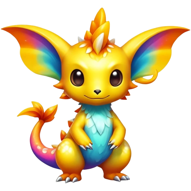 Exotic shiny rare multi-colored epic cute Fakémon-creature, full body, with random markings emoji