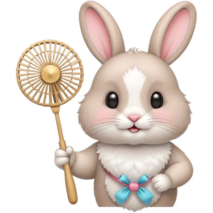 A rabbit hold a folding fan playfully emoji