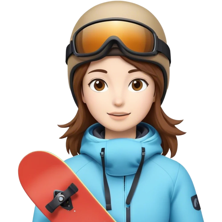 Woman with brown hair snowboarding in Japan 3d emoji