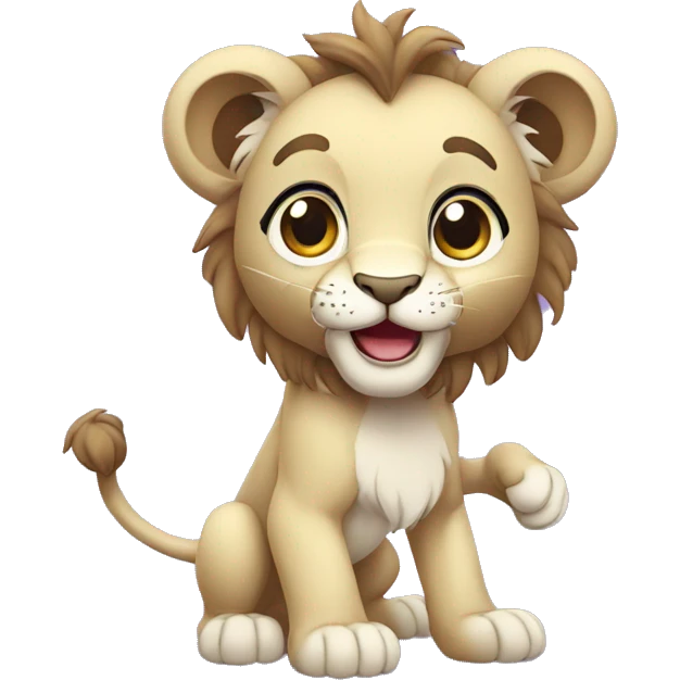 purple cute lion cub waving with whole body emoji