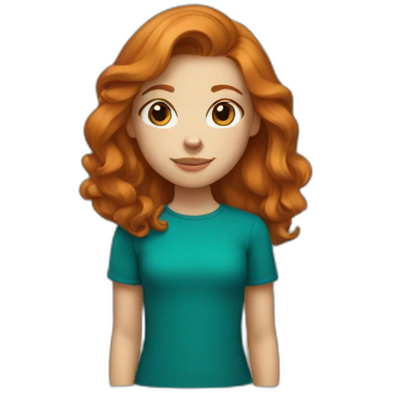 ginger-girl-with-brown-eyes-wearing-teal-and-a-black-dog emoji