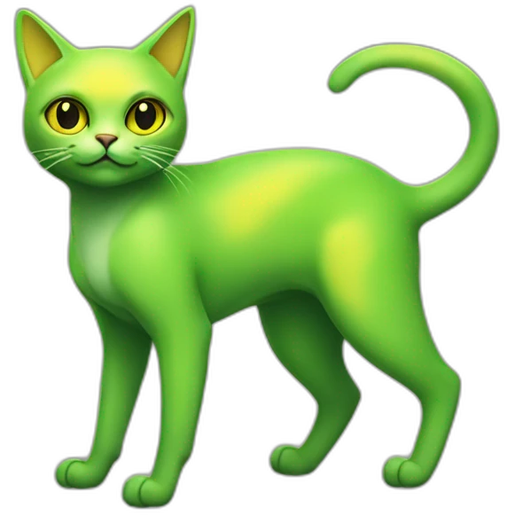 Green and yellow alien cat with a tail. emoji