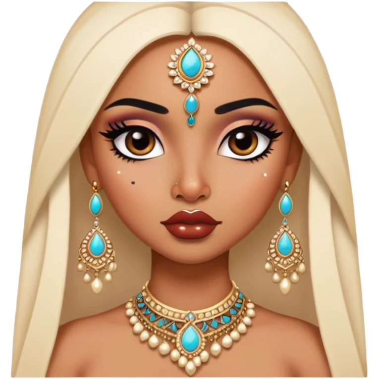 Indian nose, pretty lips, indian jewelry, medium skin, pretty bratz baddie, black eyeliner,  emoji