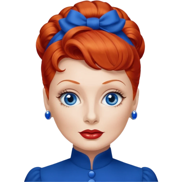 Lucille Ball with blue eyes, red hair, cobalt blue outfit emoji