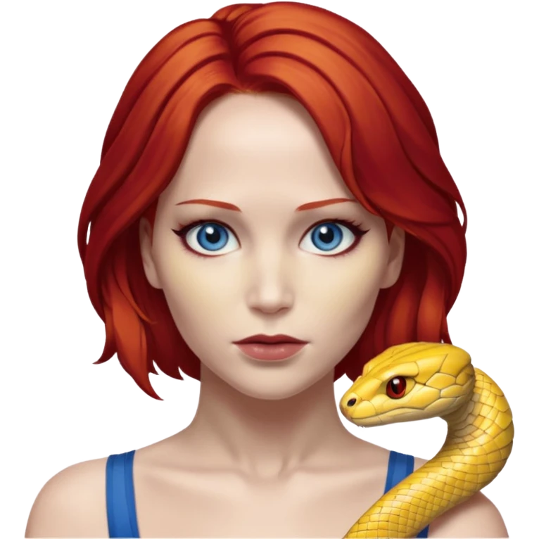 x-men mystique red hair yellow snake eye looks like jennifer lawrence emoji