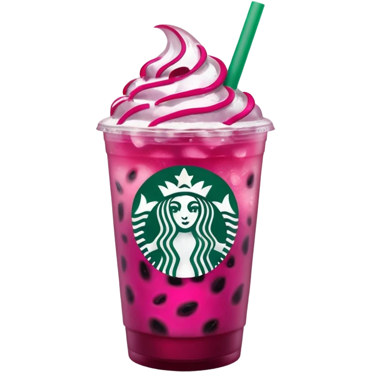 Starbucks dark pink dragonfruit refresher. no pink cream on top. starbucks logo. emoji
