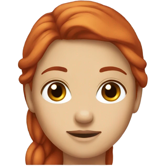 girl long red hair, eyebrows red and brown eyes emoji