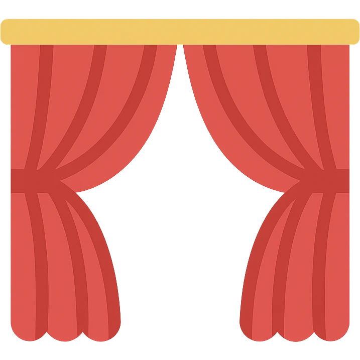 red stage curtain, closed, classic theater look, color icon emoji