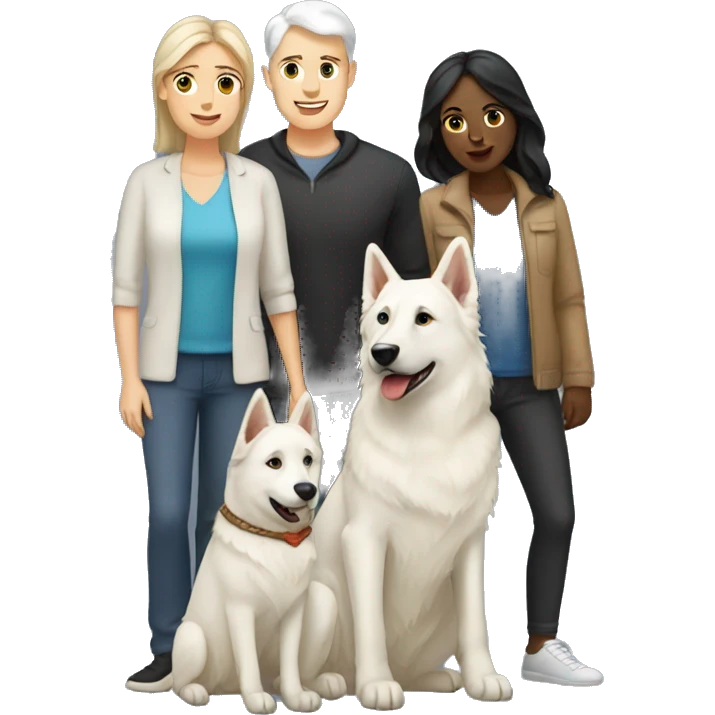Wife and husband with two white shepherd and one black labrador emoji