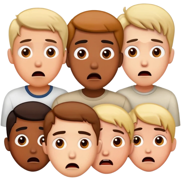 Group of confused people with shocked expressions looking at each other emoji