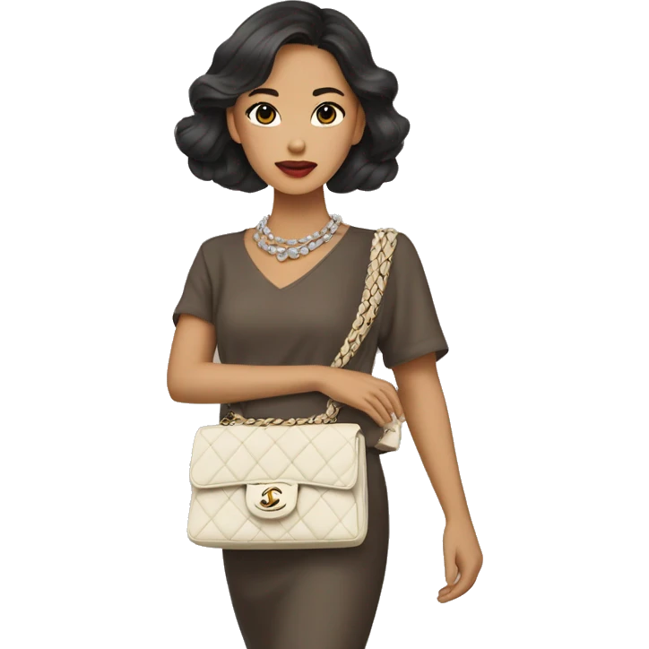 Brunnete Chanel Asian Girl with Birkin bag and Chanel necklace emoji