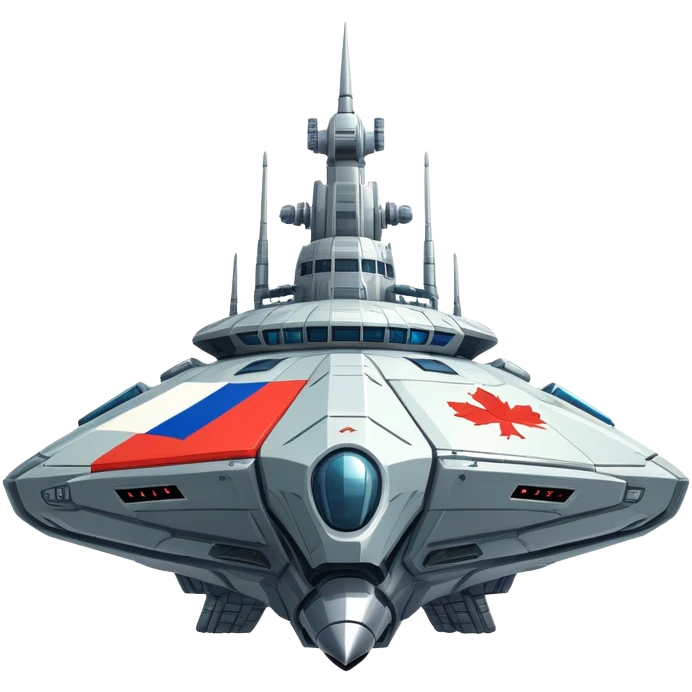 Massive futuristic Russian mothership with prominent flag colors, intimidating weapons emoji