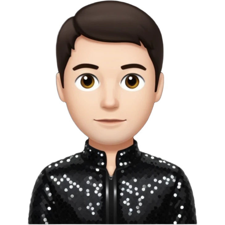 Howard Howett with dark brown hair, black sequin outfit emoji