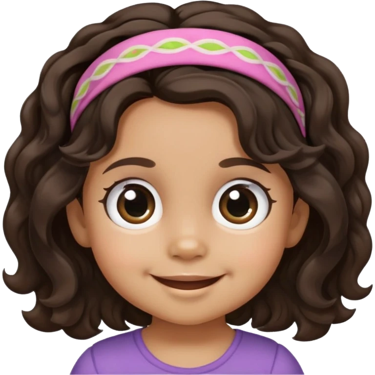 close-up of smiling toddler face only with big eyes, medium skin tone, dark wavy hair, and a hair band, no body emoji