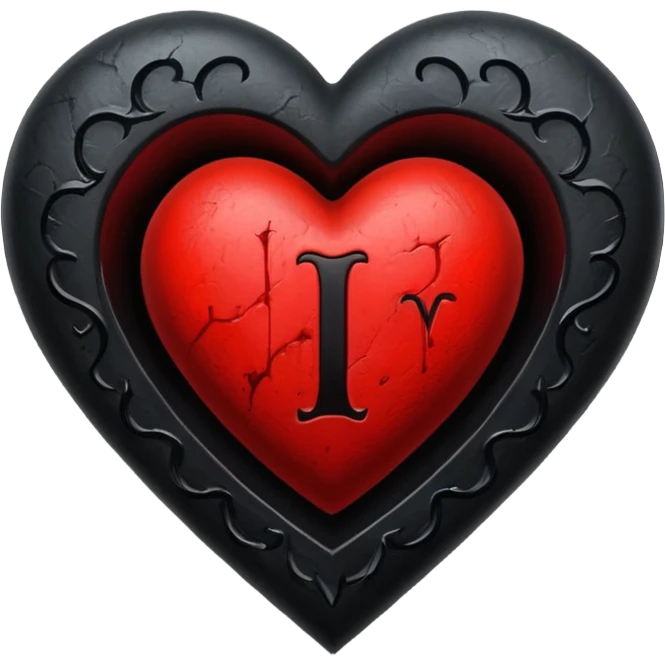 Can you make a heart with a gothic design, I want black and blood red colors . I want the letter I in the middle of the heart emoji