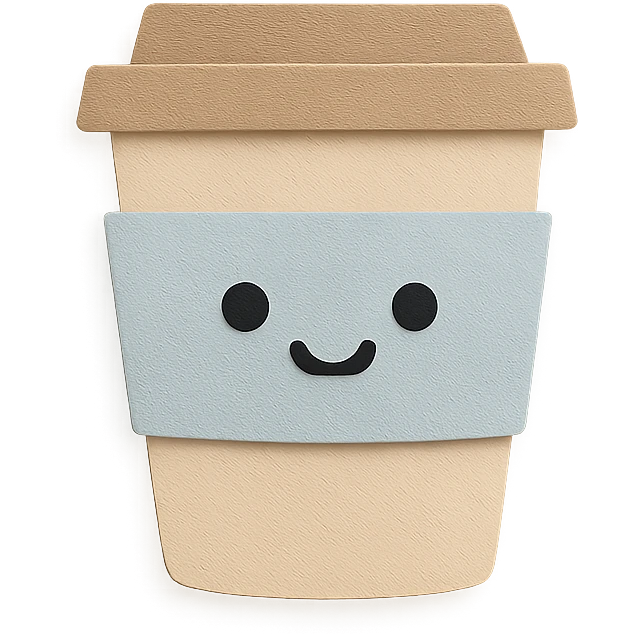adorable coffee cup, full body, smiling face, soft pastel color emoji