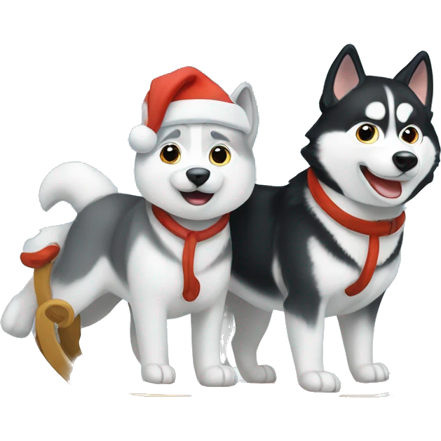 White Christmas sled with huskies emoji