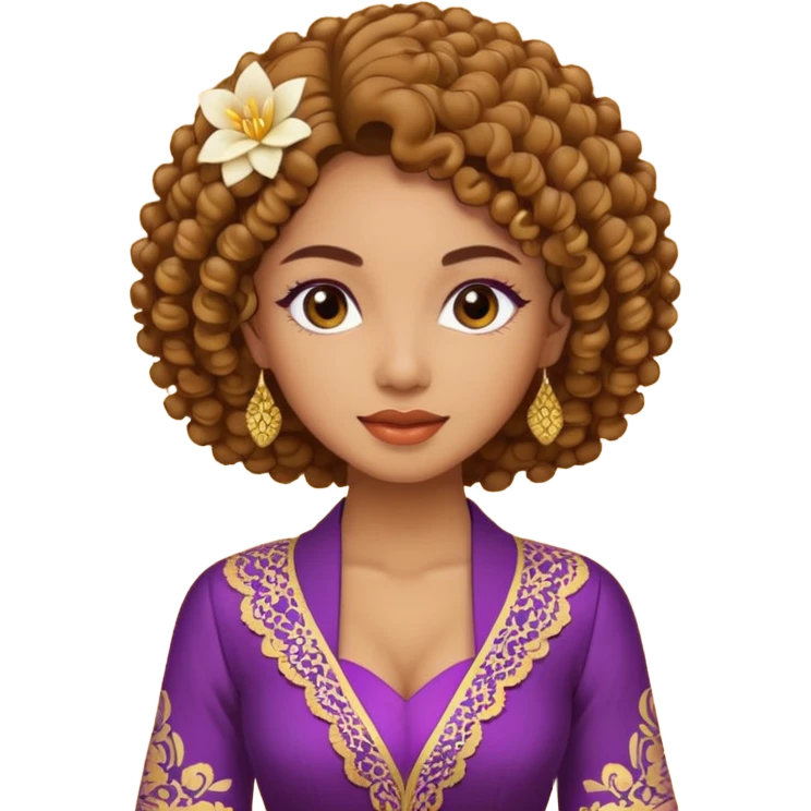 tan skin women, with Curly hair, wear kebaya  emoji